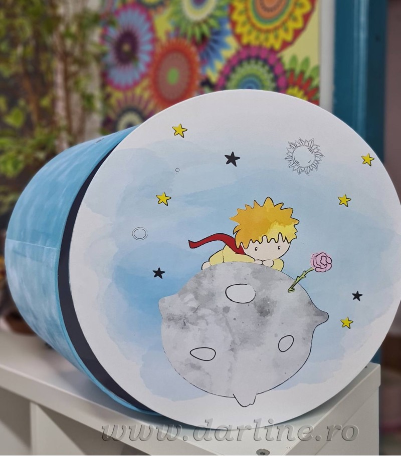 Cutie rotunda din catifea pentru trusou botez Petit Prince