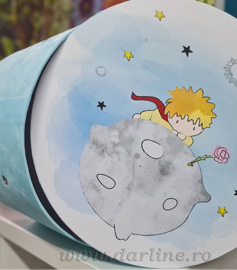Cutie rotunda din catifea pentru trusou botez Petit Prince