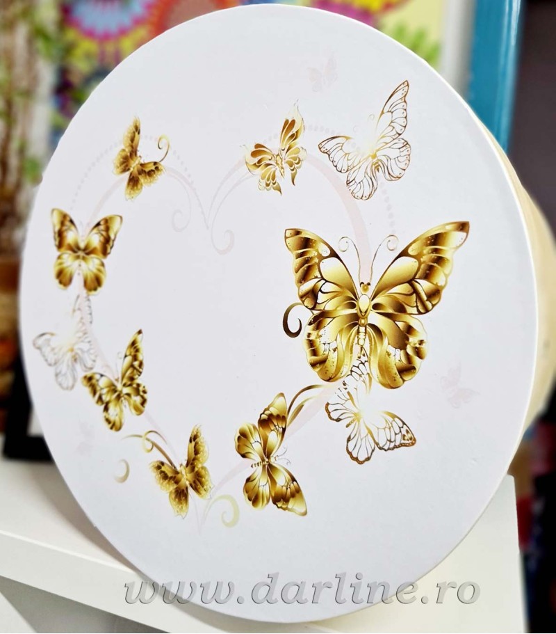 Cutie rotunda din catifea pentru trusou botez Butterfly
