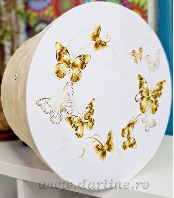 Cutie rotunda din catifea pentru trusou botez Butterfly