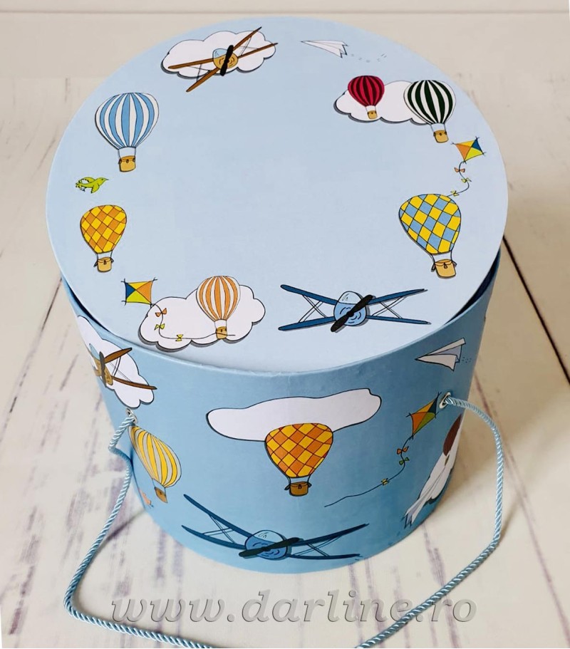 Cutie imprimata rotunda pentru trusou Balloon Fiesta