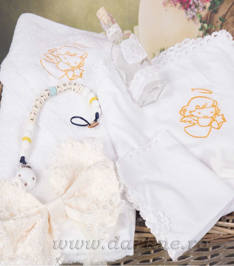 Trusou botez Little Angel cu lantisor suzeta