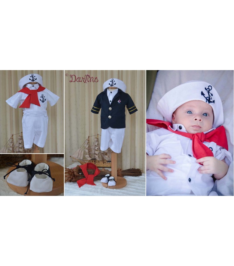 Costumas botez din bumbac Marinar Vara